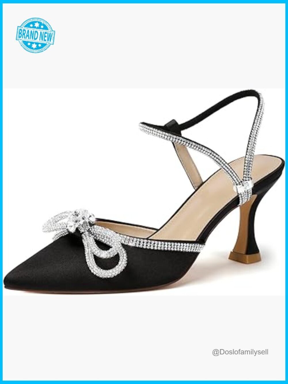 Closed Toe Rhinestone Low Heel Slingback Clear Kitten Heels Adjustable Strap